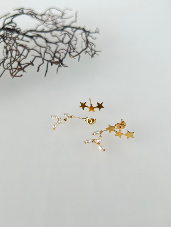 琵琶湖パール＊星と星座のピアス 7枚目の画像