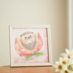 【複製画】「ハリ桃ちゃん」　パステルアート　ハリネズミ　ピーチ　動物　かわいい　ピンク　フルーツ　イラスト 2枚目の画像