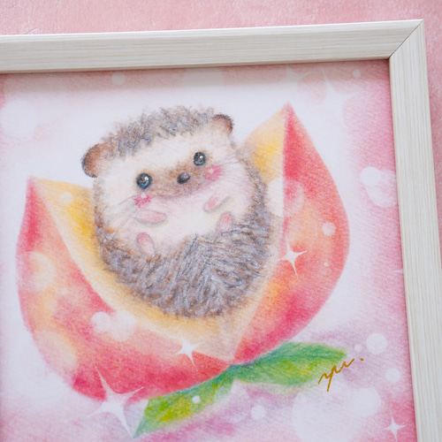送料無料｜【複製画】「ハリ桃ちゃん」 はりねずみ パステルアート
