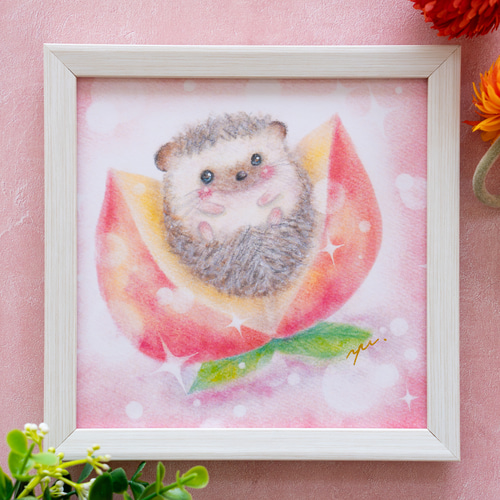 送料無料｜【複製画】「ハリ桃ちゃん」 はりねずみ パステルアート