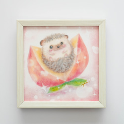 【複製画】「ハリ桃ちゃん」　パステルアート　ハリネズミ　ピーチ　動物　かわいい　ピンク　フルーツ　イラスト 5枚目の画像