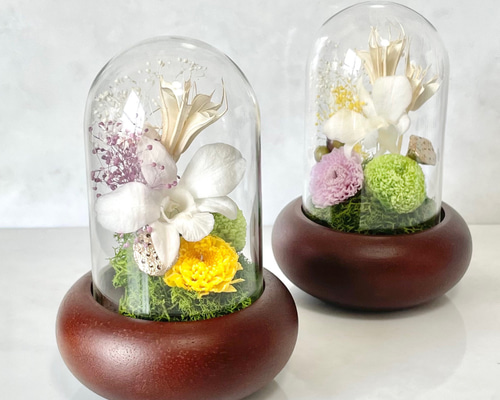 ガラスドーム型の仏花 プリザーブドフラワー お仏壇 納骨堂