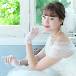 オーガンジーグローブ【ヴィクトリア】(OG-30)|花嫁 結婚式 挙式 レース 前撮り ウエディング 刺繍 ショート 5枚目の画像