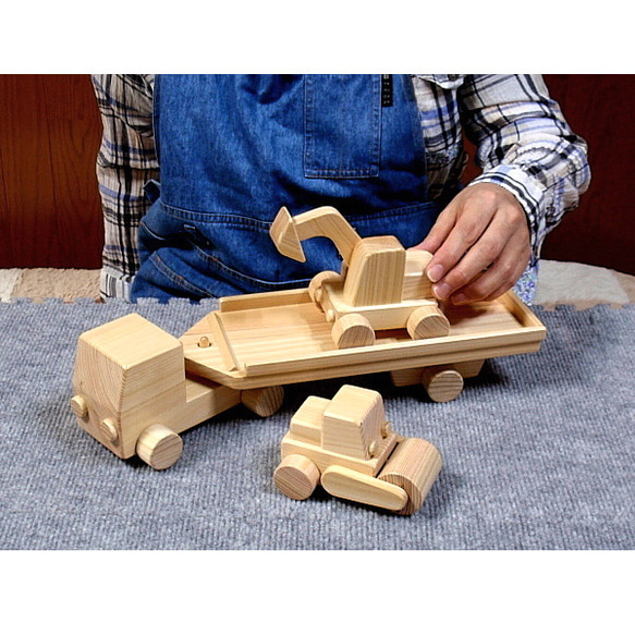 木のおもちゃ・はたらく車トレーラー3点セット/木製玩具