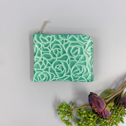 薄くて軽いL字長財布 24枚カードポケット エナメルローズ ／ グリーン 9枚目の画像