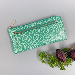 薄くて軽いL字長財布 24枚カードポケット エナメルローズ ／ グリーン 2枚目の画像