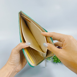 薄くて軽いL字長財布 24枚カードポケット エナメルローズ ／ グリーン 6枚目の画像