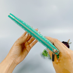 薄くて軽いL字長財布 24枚カードポケット エナメルローズ ／ グリーン 4枚目の画像