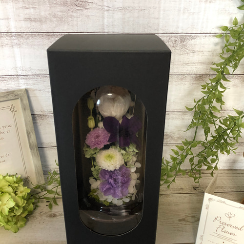プリザーブドフラワー 供花 仏花 ガラスドーム ボトルフラワー （大