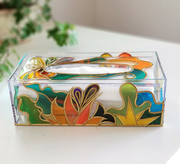 訂購☆「琉球南島黃金」玻璃藝術紙巾盒 第3張的照片