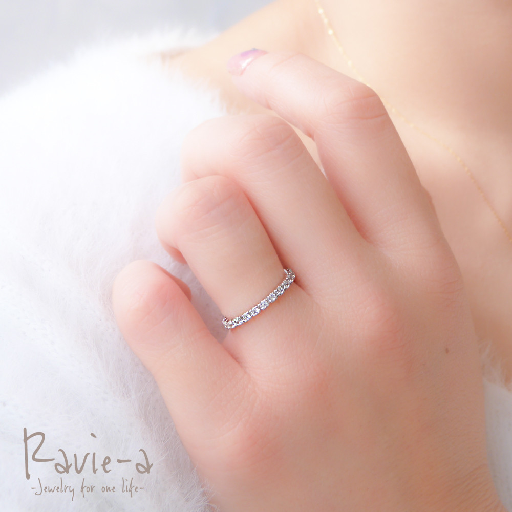 ピンキーリング エタニティリング 極細 シルバー925 プラチナ ピンクゴールド キュービックジルコニア 19石 シンプ