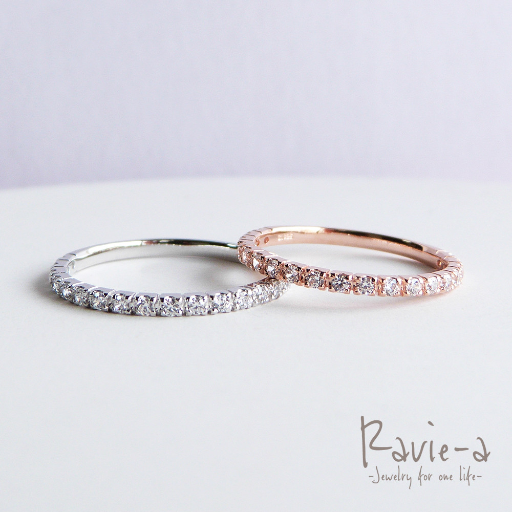 ピンキーリング エタニティリング 極細 シルバー925 プラチナ ピンクゴールド キュービックジルコニア 19石 シンプ