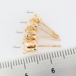 14KGF 真鍮製 4本爪 6mm 空枠 ピアスポスト 1ペア アメリカ直輸入 金具