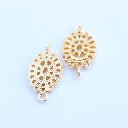 金アレ対応 真鍮製 オーバル 透かし コネクター パーツ 2個 2枚目の画像