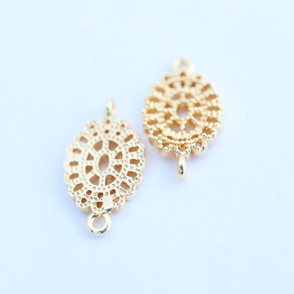 金アレ対応 真鍮製 オーバル 透かし コネクター パーツ 2個 2枚目の画像