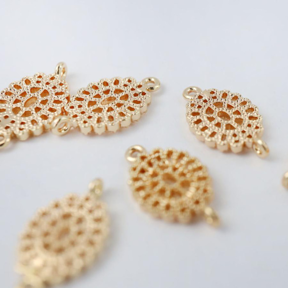 金アレ対応 真鍮製 オーバル 透かし コネクター パーツ 2個 3枚目の画像