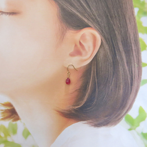 再々入荷！】☆宝石質AAA ルビーのドロップピアス 14kgf ルビーピアス 