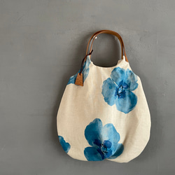 ラスト1【特集掲載】希少！入荷なし♡大人気！！大花青くったりバック 綿麻　ナチュラル×ネイビー 6枚目の画像