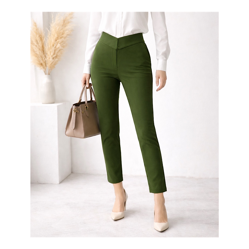 オリーブカーキ 美脚ストレッチ スキニーストレートパンツ 大人女性のための快適ロング 7～13号対応 通年OK 再販６回
