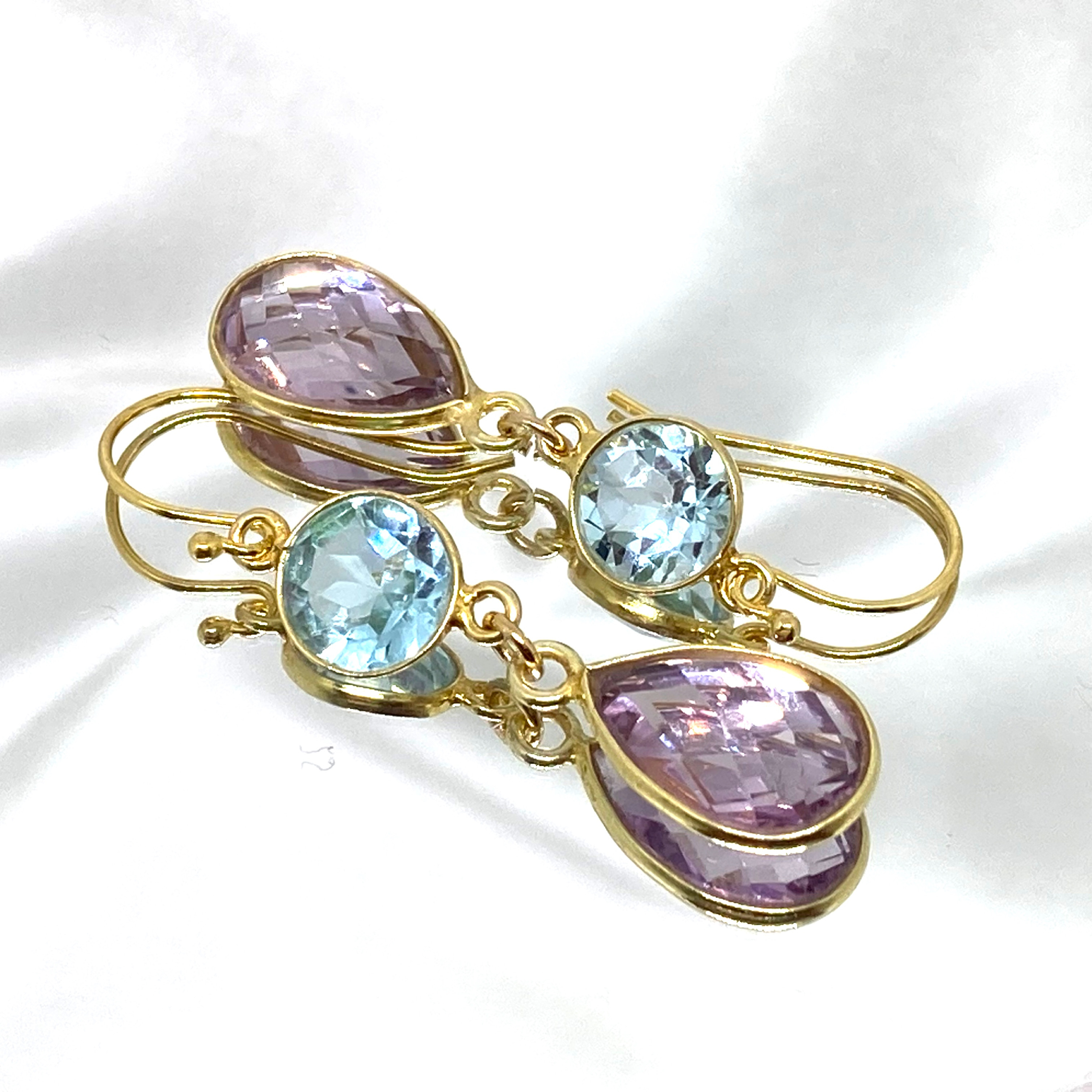 【天然石】宝石質ピンクアメジストとブルートパーズのピアス(イヤリング変更可)