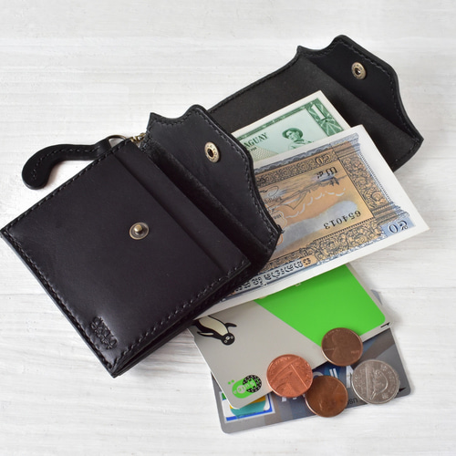 名入れ】【革にゃんこ】カードが入る小さな革財布&ちびネコインケース