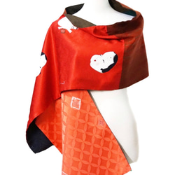 スカーフNo.243 *賀正*日本傳統古布古董吉祥松櫻七寶條紋絲質圍巾 披肩 第3張的照片
