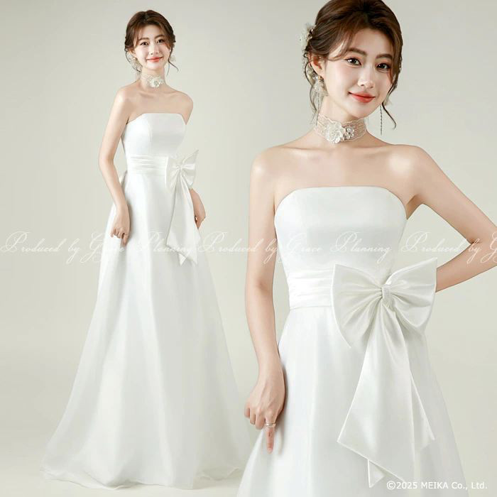 ウェディングドレス シンプル Aライン リボン付き　花嫁衣裳　前撮り　持ち込みドレス 7号9号11号 gcd_8889