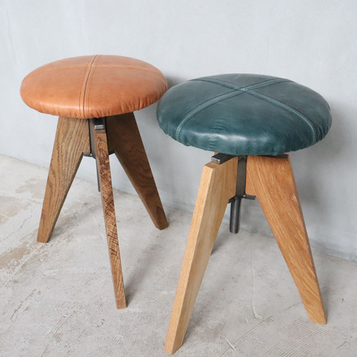 送料無料／[LV Low Stool]昇降式スツール カウンター 本革 タンニン