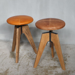 ＼送料無料／[LV Low Stool]昇降式スツール 無垢材 本革 布 アイアン カウンターチェア 店舗-69_l- 4枚目の画像