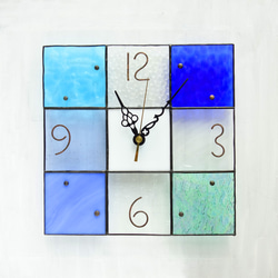 24㎝角-ステンドグラスの掛時計・モザイク24（青色系/イメージは海）※受注制作 5枚目の画像
