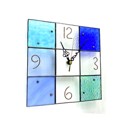 24㎝角-ステンドグラスの掛時計・モザイク24（青色系/イメージは海）※受注制作 2枚目の画像