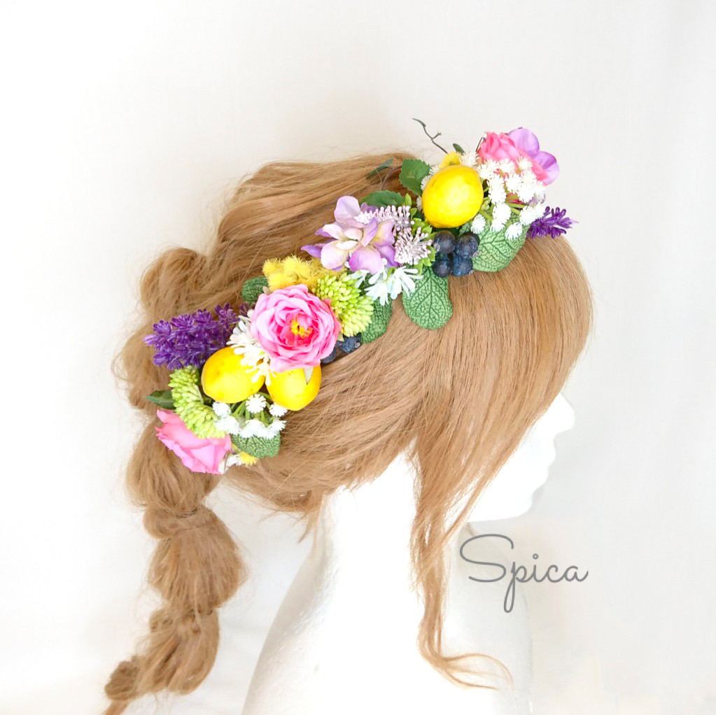 【一点限定】 ハーフ花冠 ローズとレモン ヘッドドレス 花冠 ウエディング 造花 4,267円