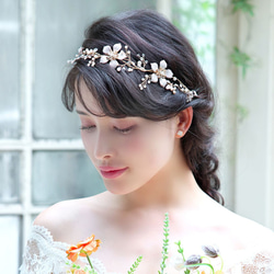 リボン カチューシャ【カリーナ】(KA-23)|花嫁 小枝 ゴールド 花