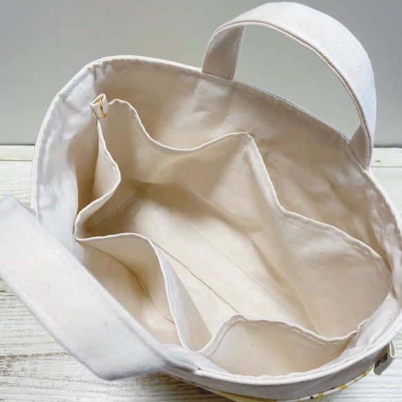 【再販24】帆布のバッグインバッグ (サークルブーケ・生成×ネイビー) 5枚目の画像