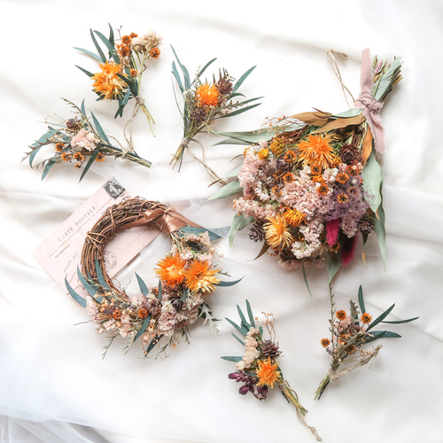 オータムスワッグ♡ハロウィン風 Halloween pumpkin dryflowers swag（ハロウィンパンプキンスワッグ