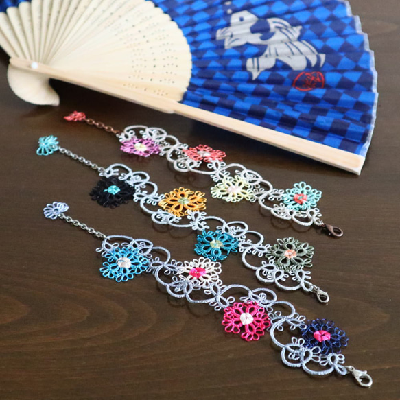 OYA Tatting lace bracelet [HANABI] Ruri 第4張的照片