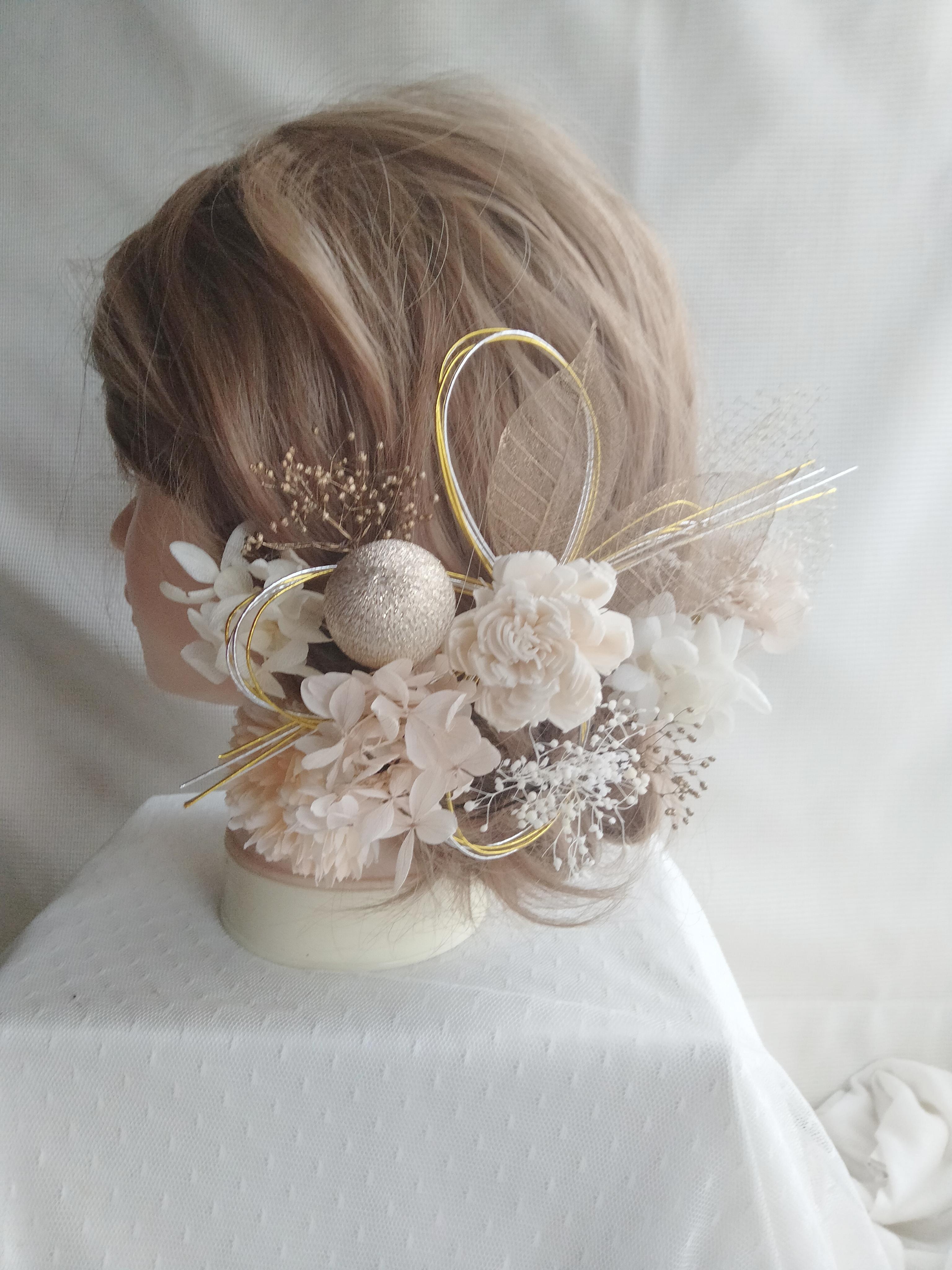 ローズと和玉・水引の卒業式髪飾り　成人式髪飾り　結婚式