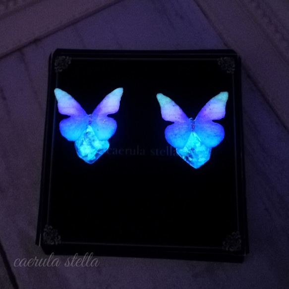 夜光蝶 と オーロラ 鉱石 No.2 ピアス イヤリング 】 レジン