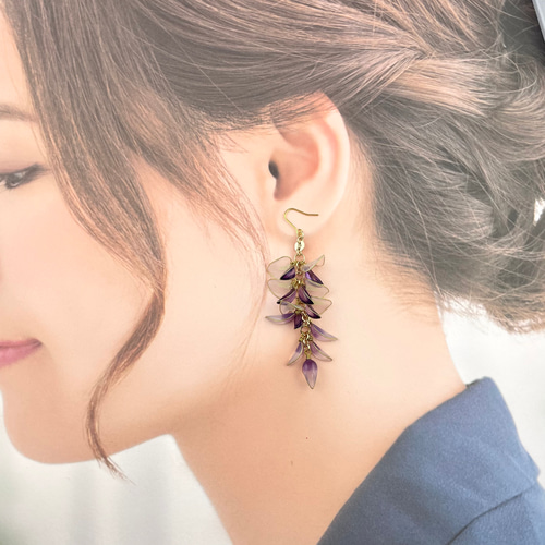 017✳藤の花 ロングピアス 藤の花 ピアス / イヤリング ピアス（フック・チェーン） smile+