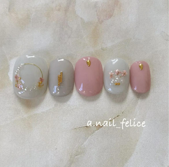 大人ガーリー押し花ニュアンスネイル ネイルチップ（つけ爪） a  