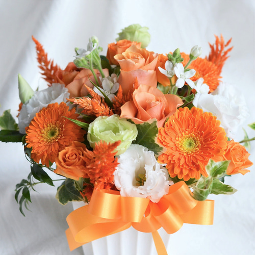 生花】フラワーアレンジメント オレンジのお花でHAPPYに！ ドライ