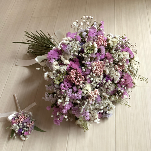 オーダーメイドドライフラワーブーケ パープル ホワイト ドライフラワー花束 S】パープル系 | flowershop KAIKA