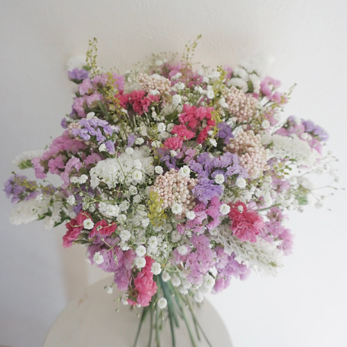 ドライフラワー スターフラワー　カスミソウ　花束　結婚式 華やか！かすみ草とスターチスの小さなドライフラワーブーケ