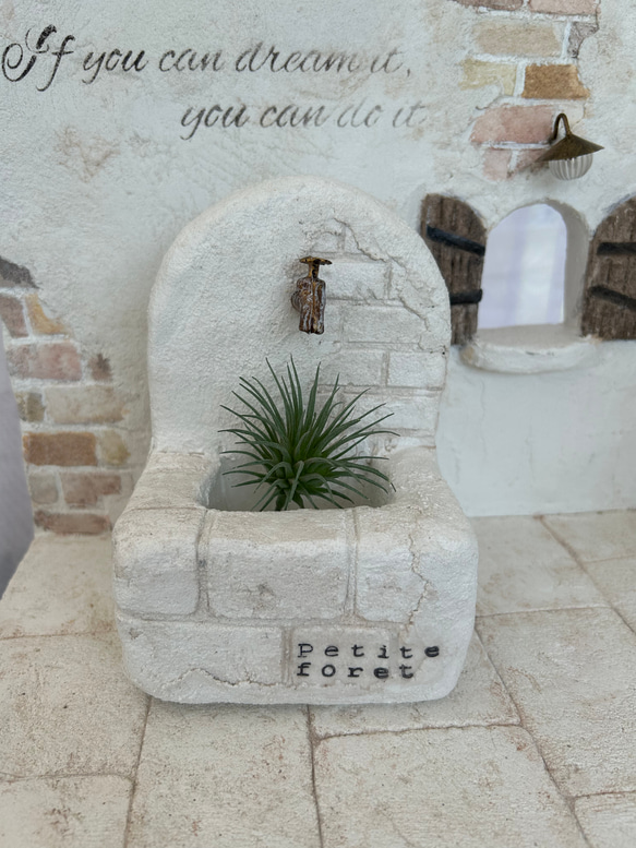 358☆プードルWhite モルタル雑貨 （お任せ植物付き）352 bird-of