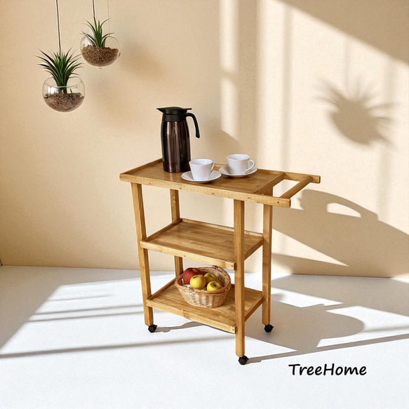 kisse』キッチンワゴン カフェ キャスター 木製 3段ラック 棚