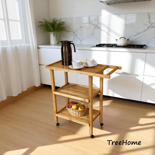 kisse』キッチンワゴン カフェ キャスター 木製 3段ラック 棚