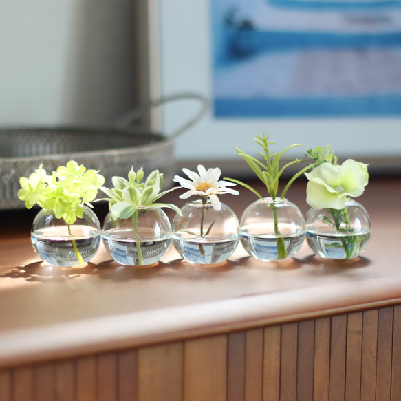 青緑色の花瓶 木製箱付き 青緑色 球形花瓶 木製箱付き