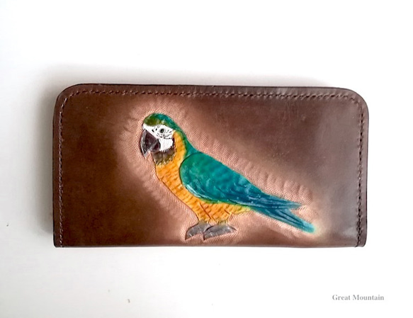 コンゴウインコ　ルリコンゴウ　お財布　長財布　レザー　革　小鳥　インコ　オウム 3枚目の画像
