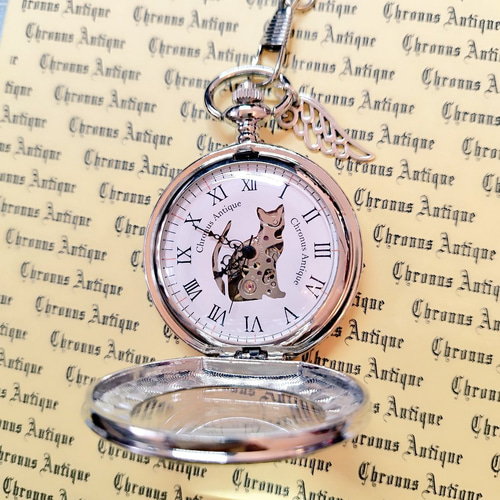 再販×60】No.110 手巻き式懐中時計 (シルバー・ビッグフェイス・白猫