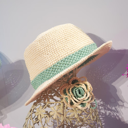 hat for woman手工鉤針編織草帽遮陽帽拉菲亞草帽米色女帽婦人帽子情侶帽茶花生日禮物交換禮物母親節禮物有時尚有形 第7張的照片